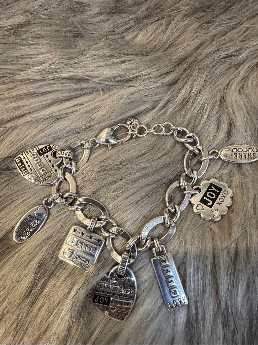 Brighton Silver Charm Bracelet with Love Heart and Scroll Charms
